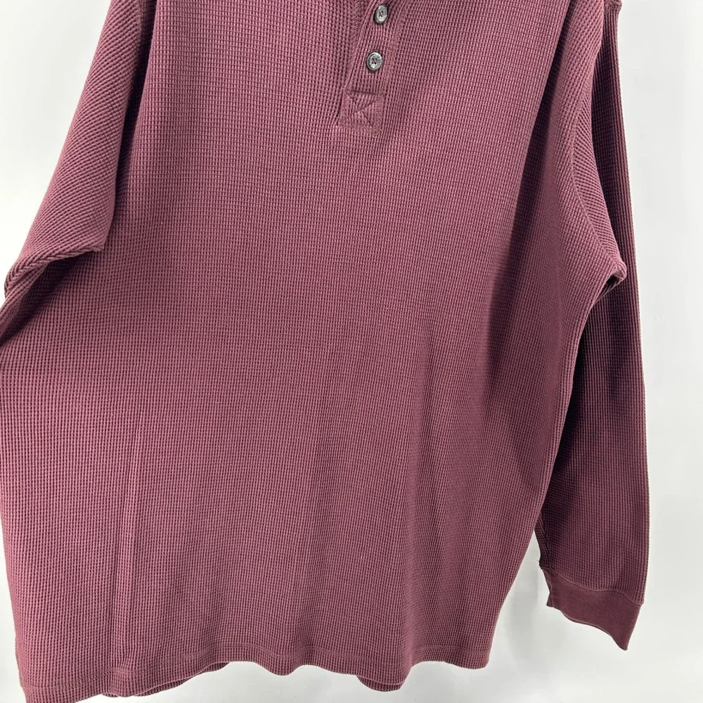Outdoor Life Burgundy Waffle Knit Long Sleeve Henley Shirt Men XXL Casual Rustic